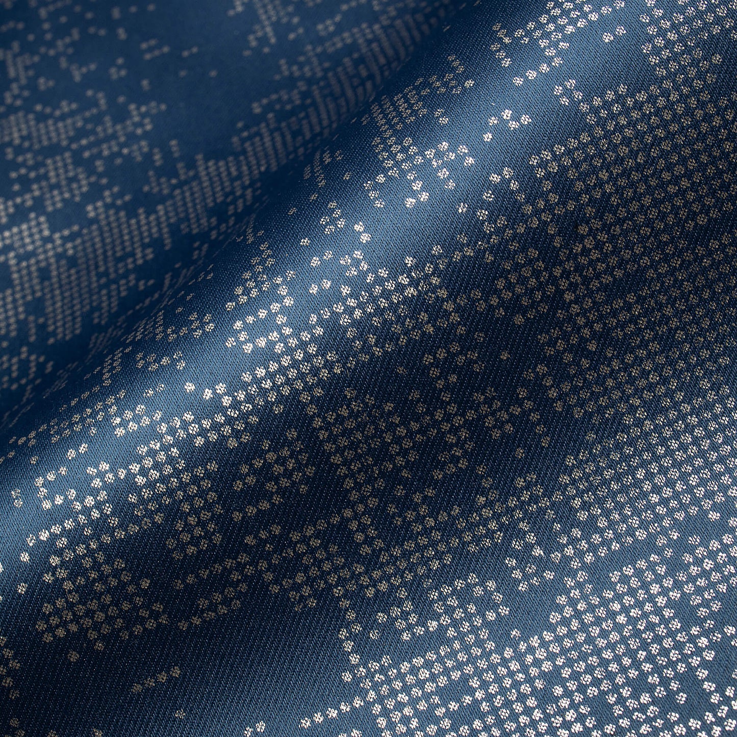 Cello Blue Silver Dots Geometric Pattern Premium Curtain Fabric (Width 54 Inches)