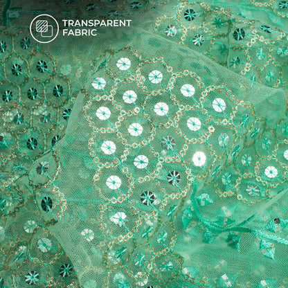 Emerald Green Thread And Sequins Daman Heavy Embroidery Work On Soft Net Fabric