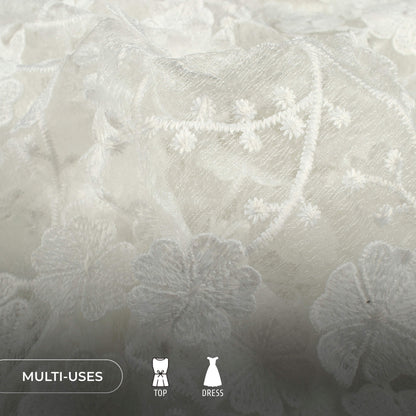 Beautiful Floral Premium Embroidery On Soft Net Fabric (Width 52 Inches)