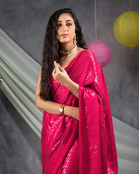 Cerise Pink All Over Premium Water Sequins Japan Satin Saree