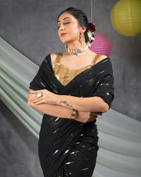Black Stripes Pattern Sequins Embroidery Georgette Saree