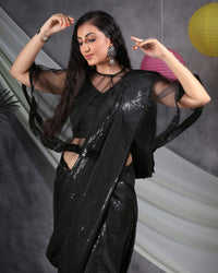 Black All Over Premium Water Sequins Japan Satin Saree