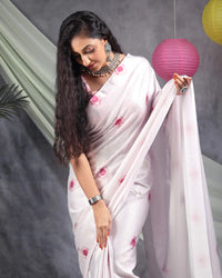 Lace Pink Shiiborii Pattern All Over Sequins Digital Print Japan Satin Saree