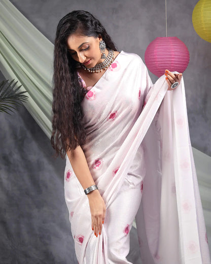 Lace Pink Shiiborii Pattern All Over Sequins Digital Print Japan Satin Saree