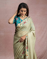 Sand Beige And Red Booti Pattern Digital Print Poly Voile Saree With Printed Silk Border