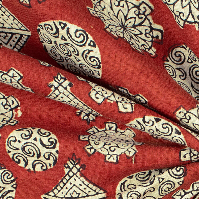 Brick Red And Beige Traditional Pattern Bagru Dabu Handblock Cotton Fabric
