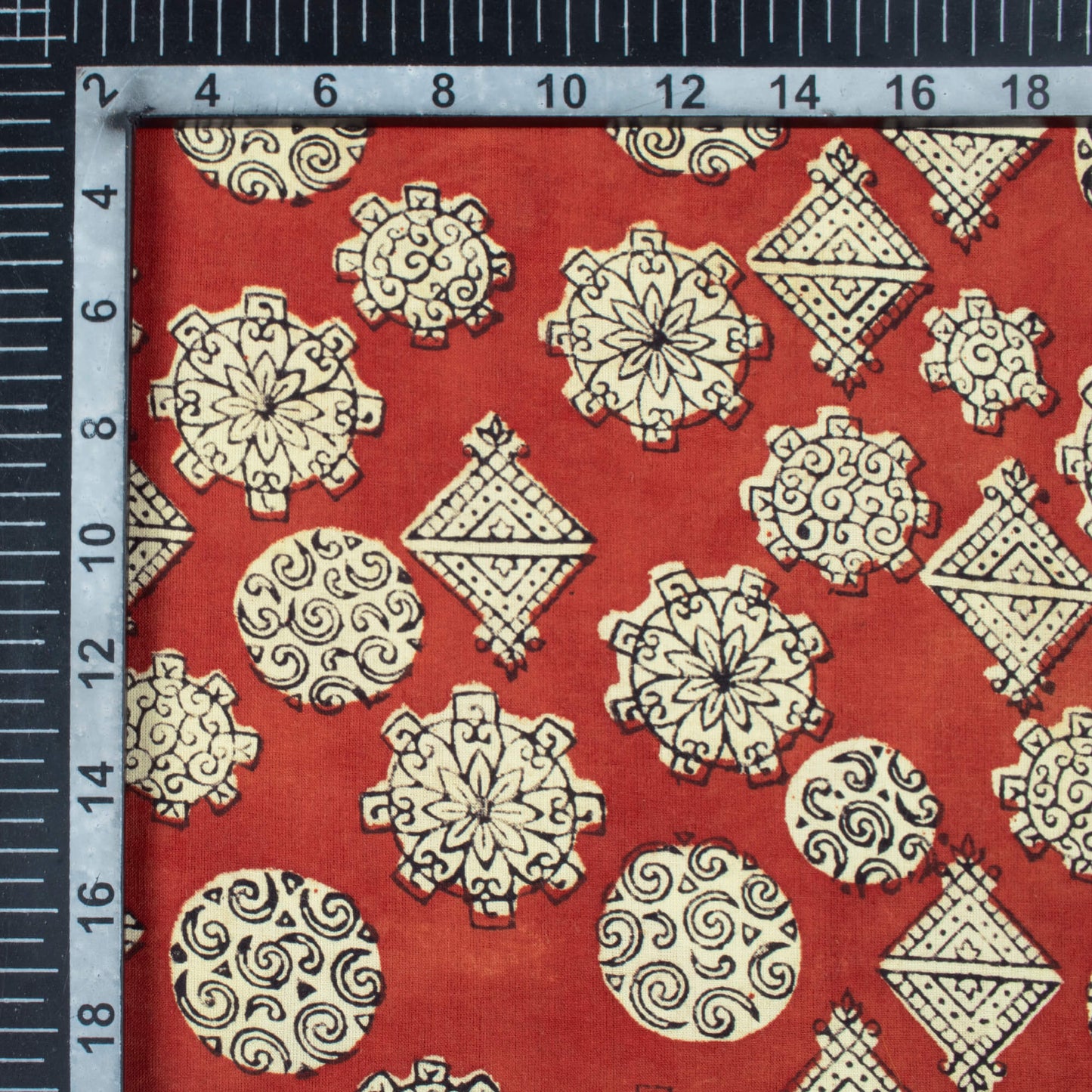 Brick Red And Beige Traditional Pattern Bagru Dabu Handblock Cotton Fabric