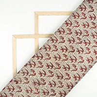 Beige And Brick Red Animal Pattern Bagru Dabu Handblock Cotton Fabric