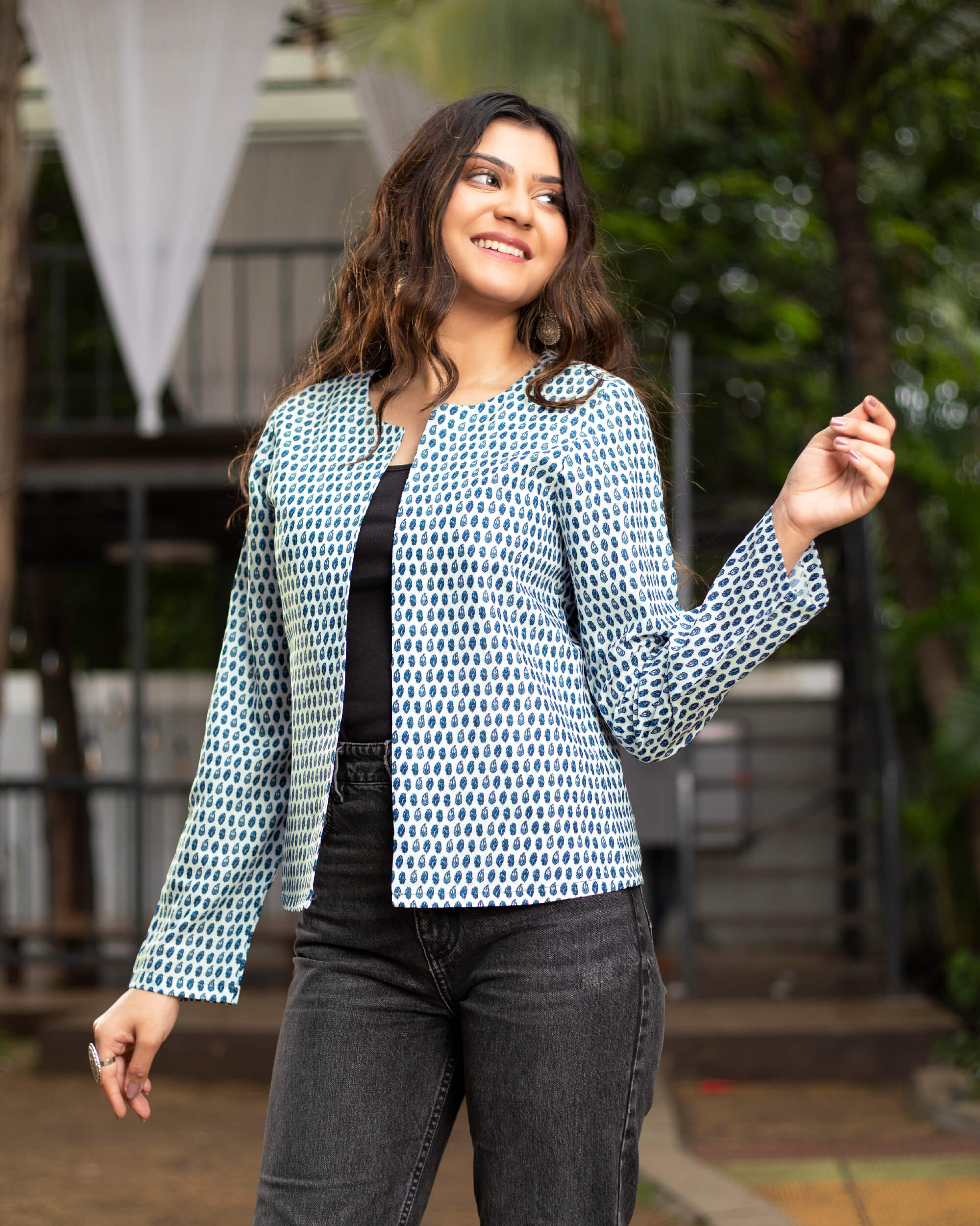 Buy MANDARIN COLLAR PRINTED QUILTED JACKET for Women Online in India