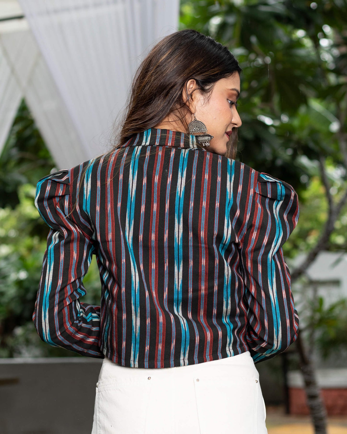 Stipes Puff Sleeve Jacket