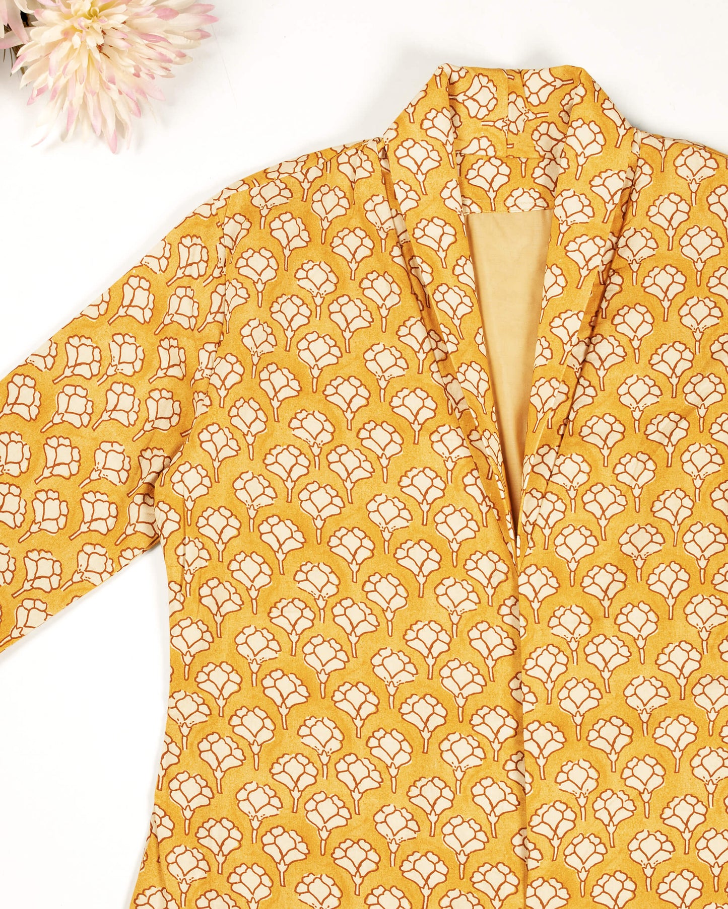 Yellow Ethnic Printed Kimono Jacket