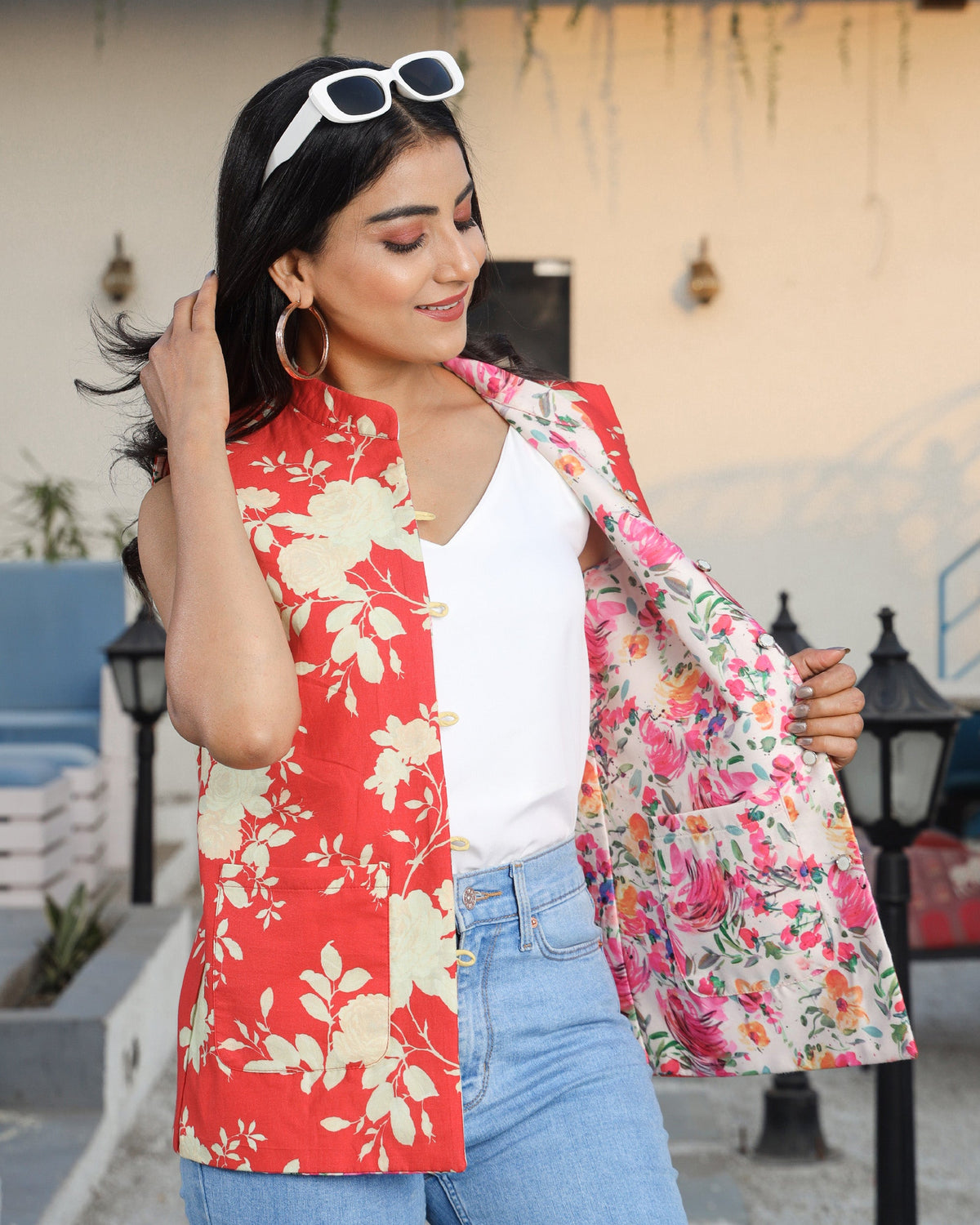 Devi Drape: Women's Floral Reversible Jacket