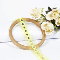 Lemon Yellow Booti Pattern Embroidery With Mirror Work Net Lace (9 Mtr)