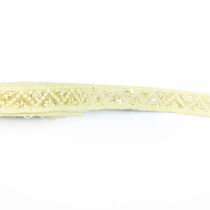 Pastel Yellow Chevron Pattern Sequins Embroidery Net Lace (9 Mtr)