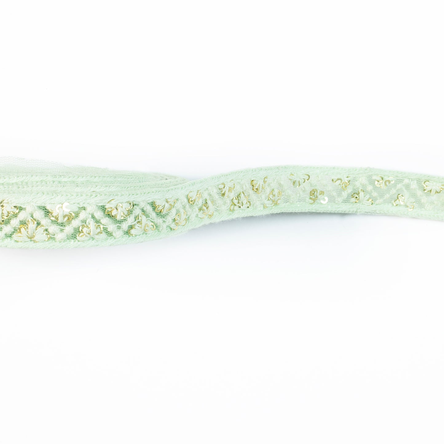 Moss Green Chevron Pattern Sequins Embroidery Net Lace (9 Mtr)
