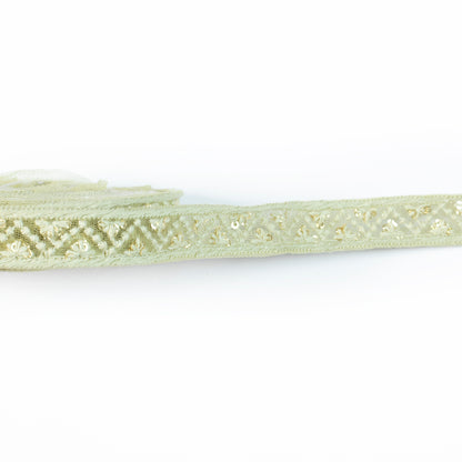 Mint Green Chevron Pattern Sequins Embroidery Net Lace (9 Mtr)