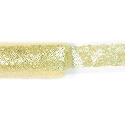 Golden Traditional Pattern Sequins Net Lace (9 Mtr)
