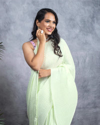 Tea Green Plain Half Pleated Japan Satin Saree