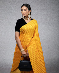 Butter Yellow Plain Half Pleated Jacquard Booti Japan Satin Saree