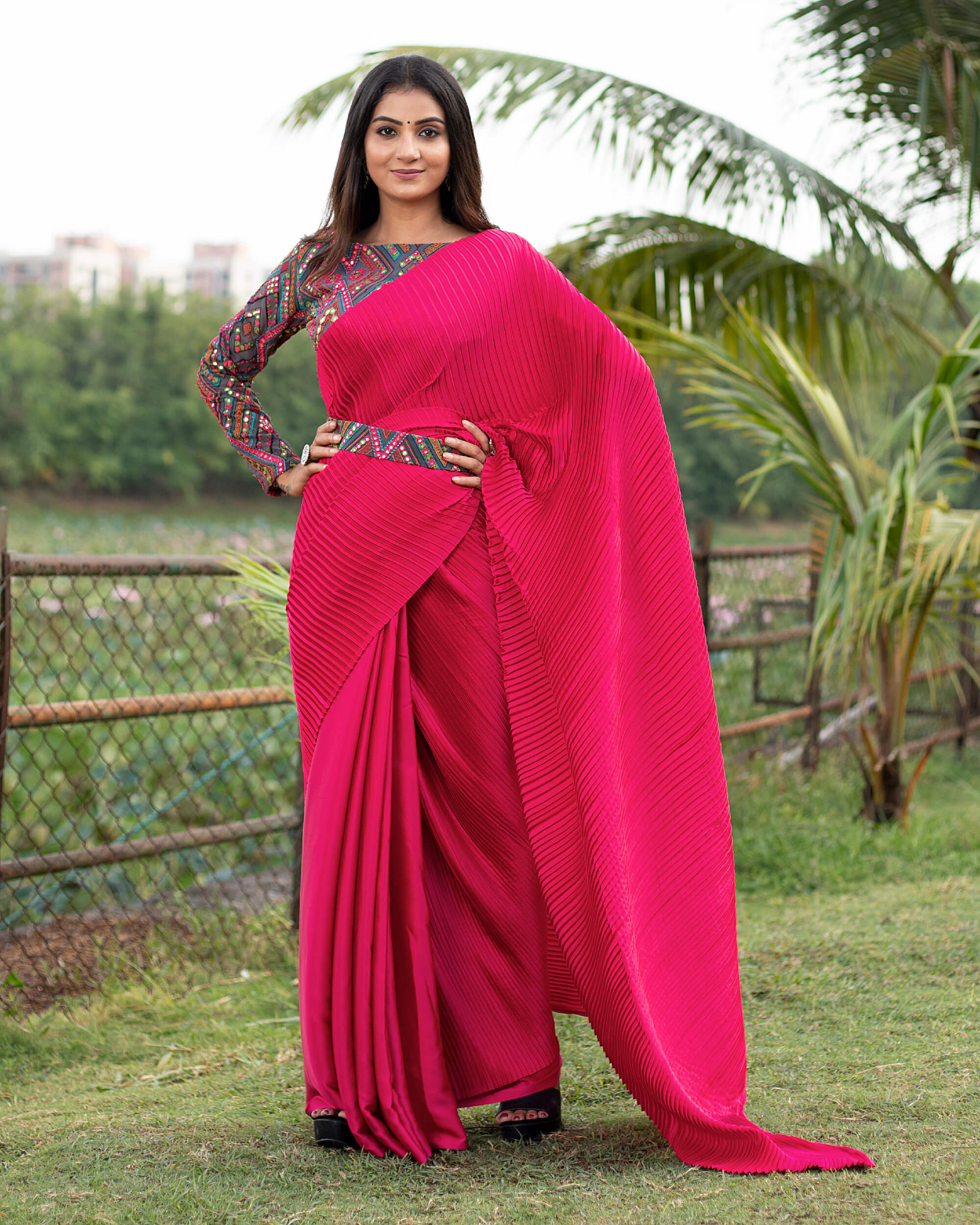 Designer Multi-color Pure Satin Silk Saree With Golden Lace Border, Wedding  Sangeet Mehendi Partywear Ready to Wear Pre-stitched Saree - Etsy
