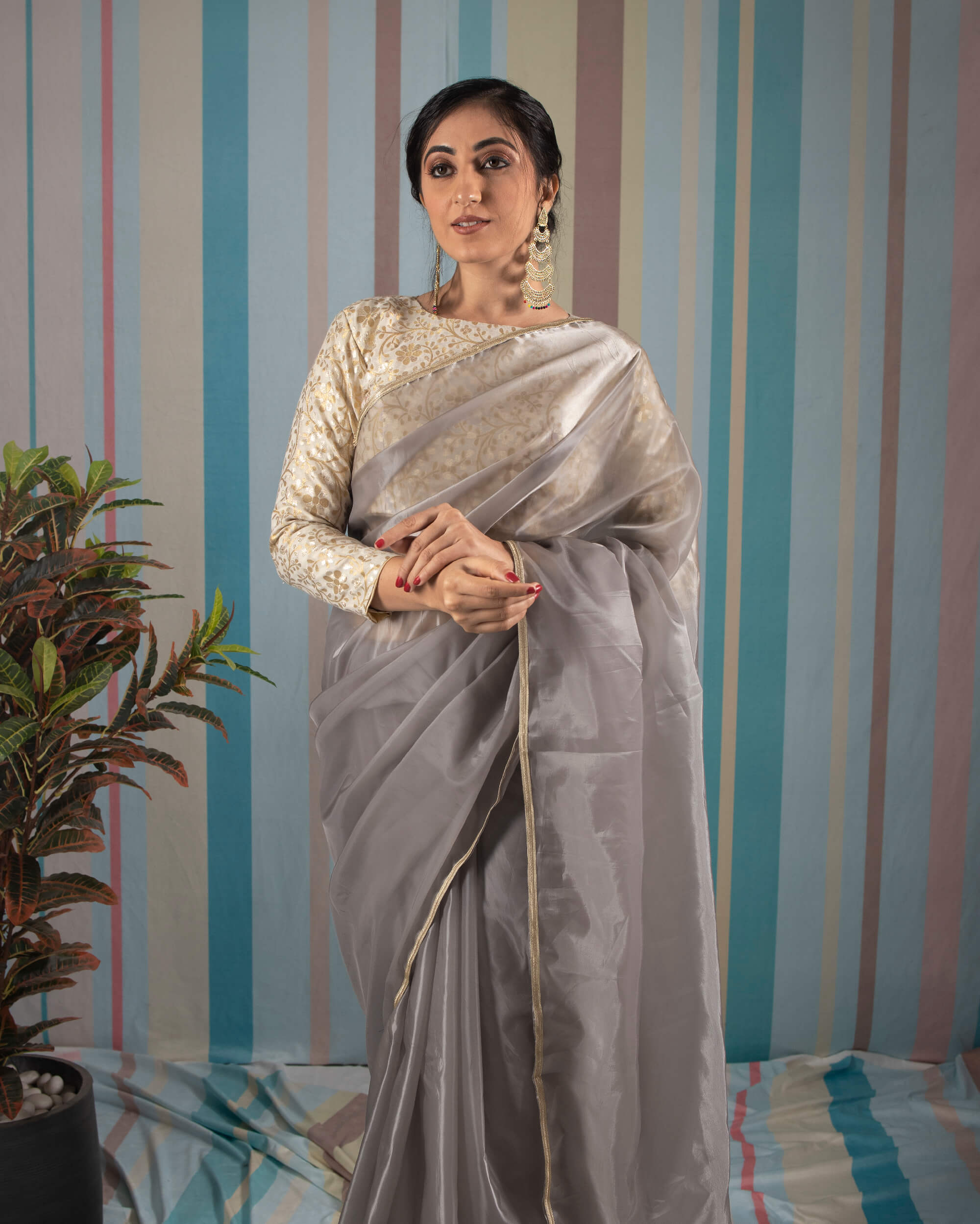 Floral Embroidered Organza Sarees | SBS300