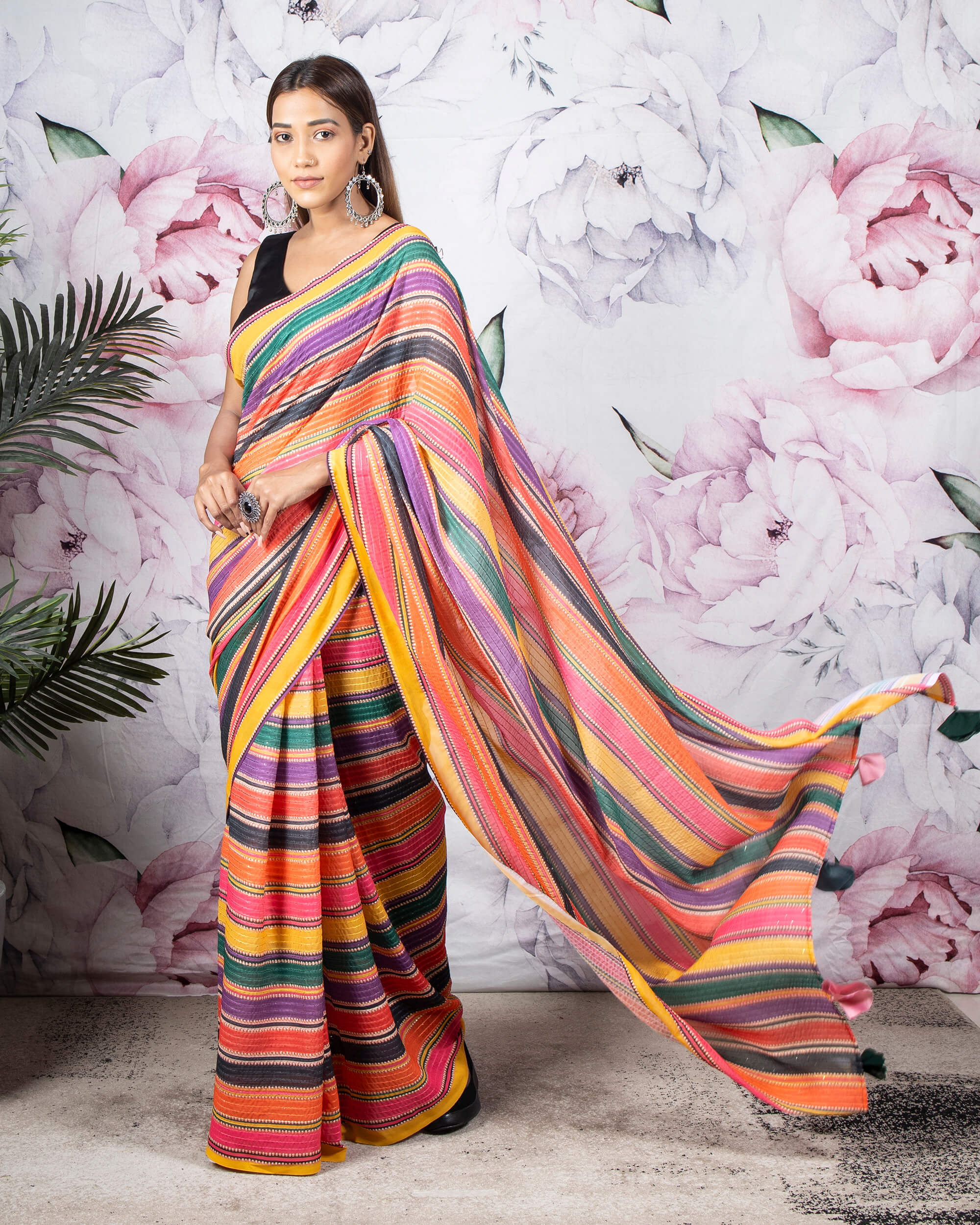 js fashion Multi Colour Chiffon Printed Saree