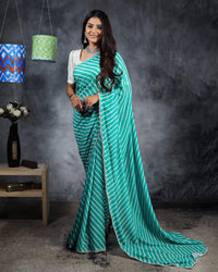 Turquoise Leheriya Printed Pearl Delight Georgette Saree