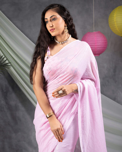 Lace Pink All Over Premium Water Sequins Georgette Saree