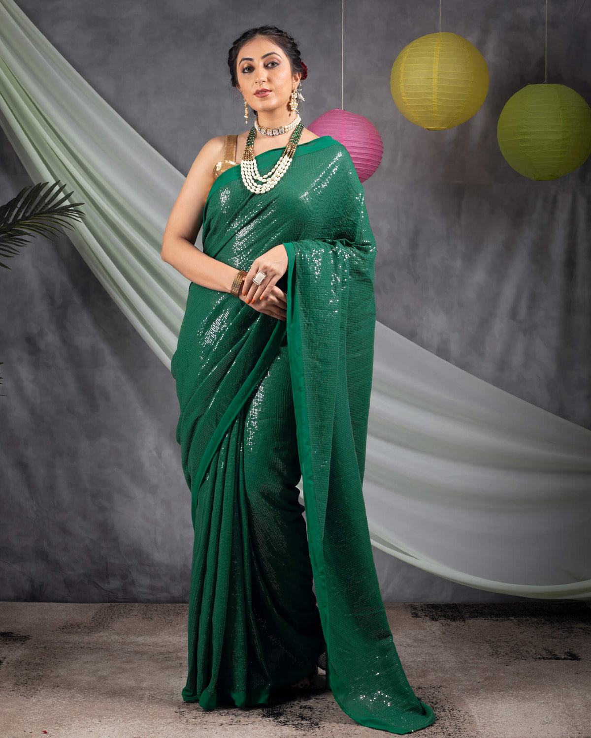 Sacramento Green All Over Premium Water Sequins Georgette Saree