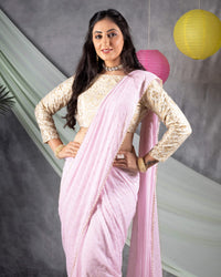 Lace Pink Leheriya Golden Dew Drops Georgette Saree With Pearl Work Lace Border