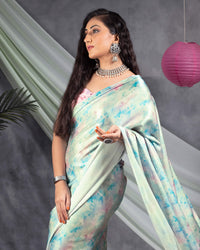 Pastel Green And Baby Pink Tye And Dye Pattern All Over Sequins Digital Print Japan Satin Saree
