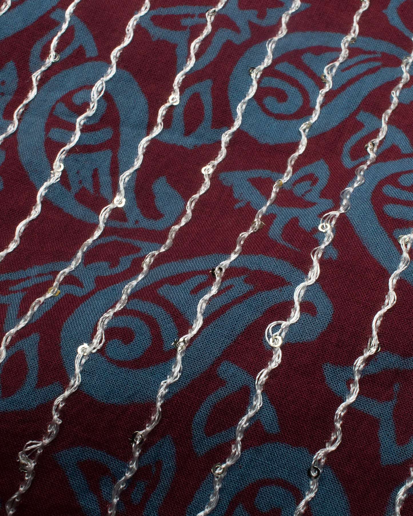 Maroon And Maya Blue Paisley Pattern Bagh Print Sequins Embroidery Handblock Natural Dye Cotton Saree With Tassels