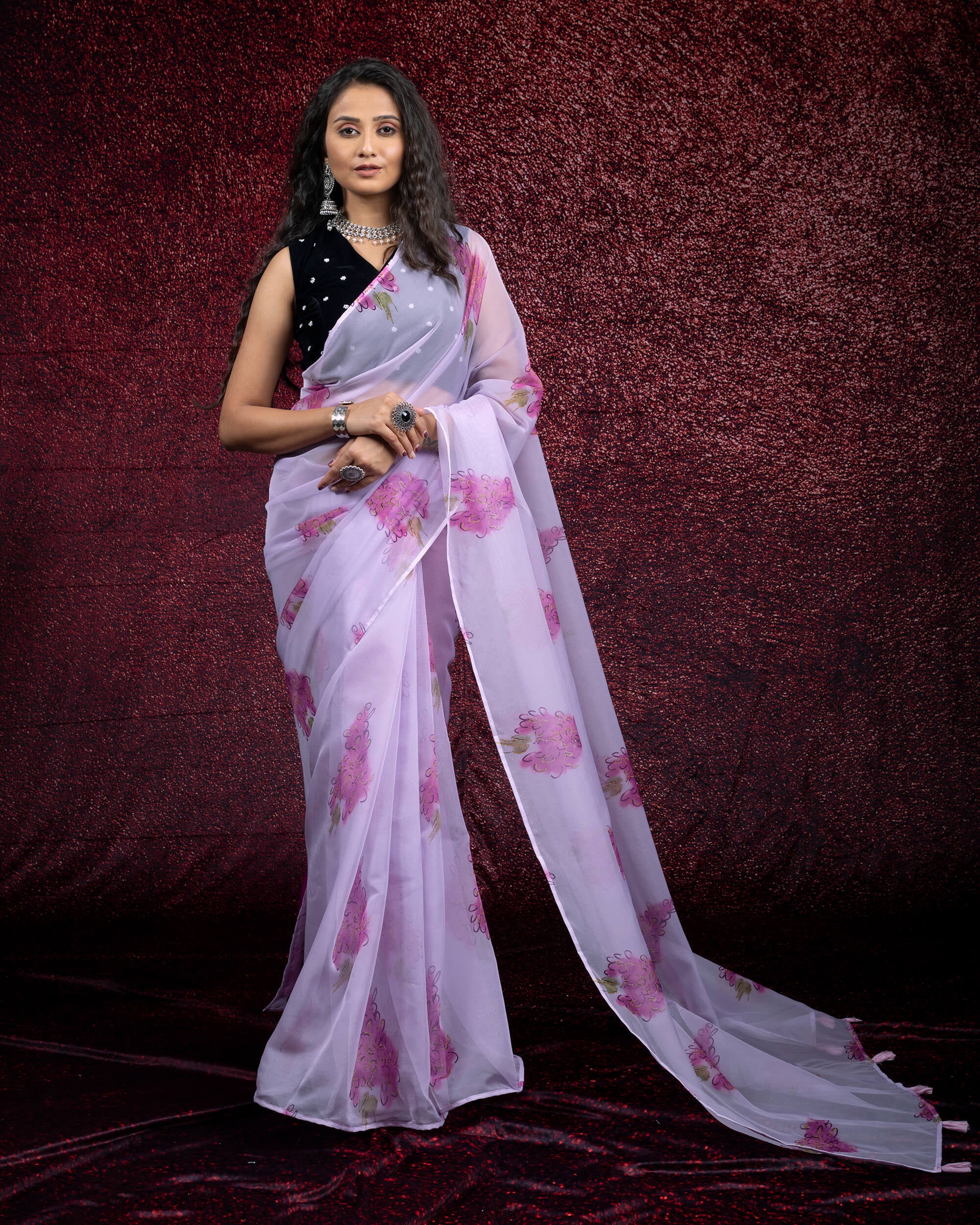 Heavy Satin Floral Printed Saree For Woman Partywear Collections