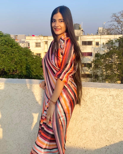 Multi-Color Stripes Pattern Shimmer Tisshu Saree
