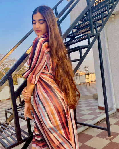Multi-Color Stripes Pattern Shimmer Tisshu Saree