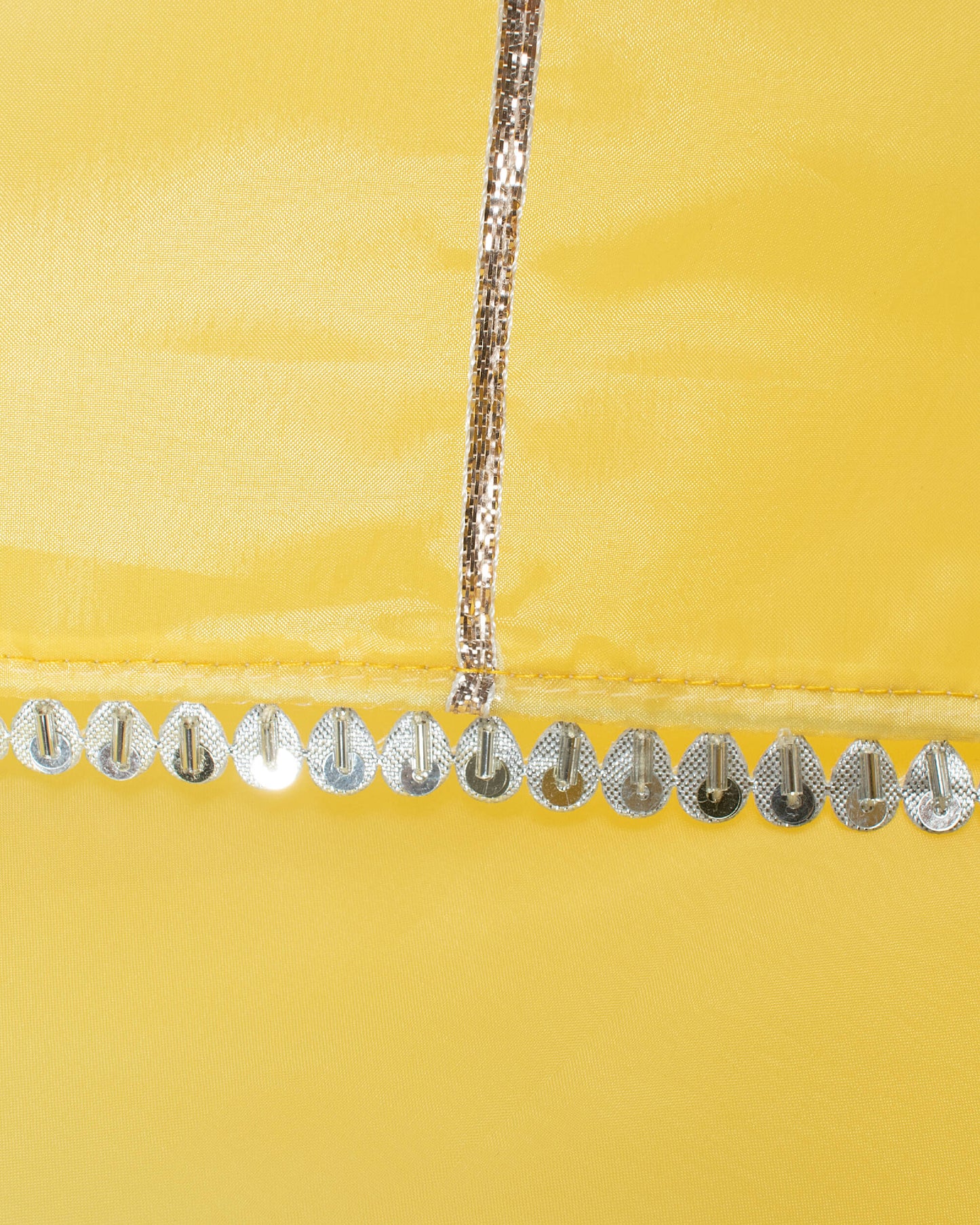 Yellow Silver Zari Gotta Patti Work Organza Satin Saree With Tubular Beads Sequins Lace Border