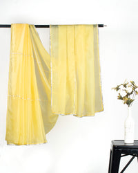 Yellow Silver Zari Gotta Patti Work Liquid Organza Saree With Tubular Beads Sequins Lace Border