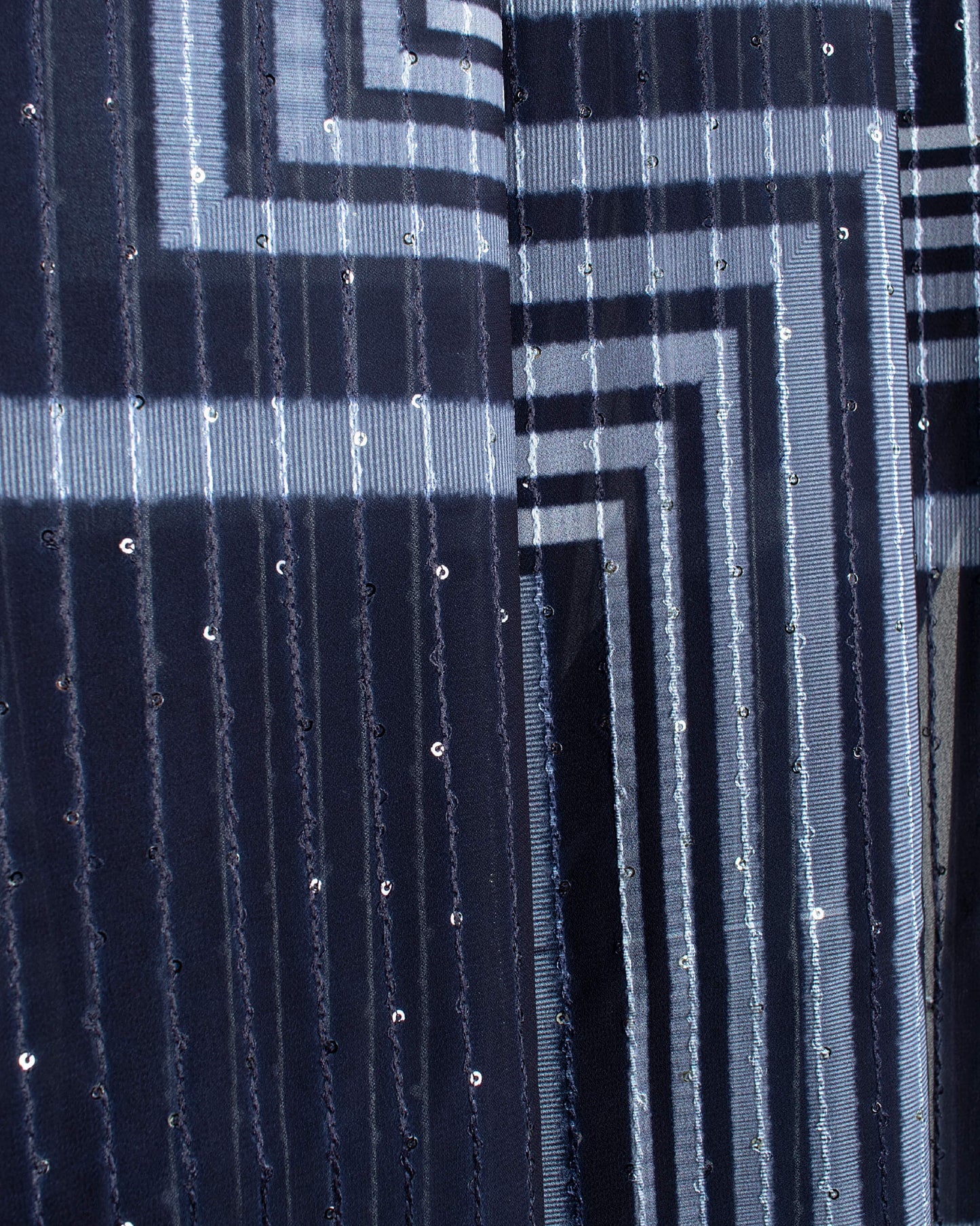 Dark Blue And White Geometric Pattern Premium Sequins Georgette Saree