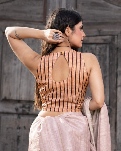 Oyster Pink And Chocolate Brown Ombre Pattern Digital Print Art Tusser Silk Saree With Tassels