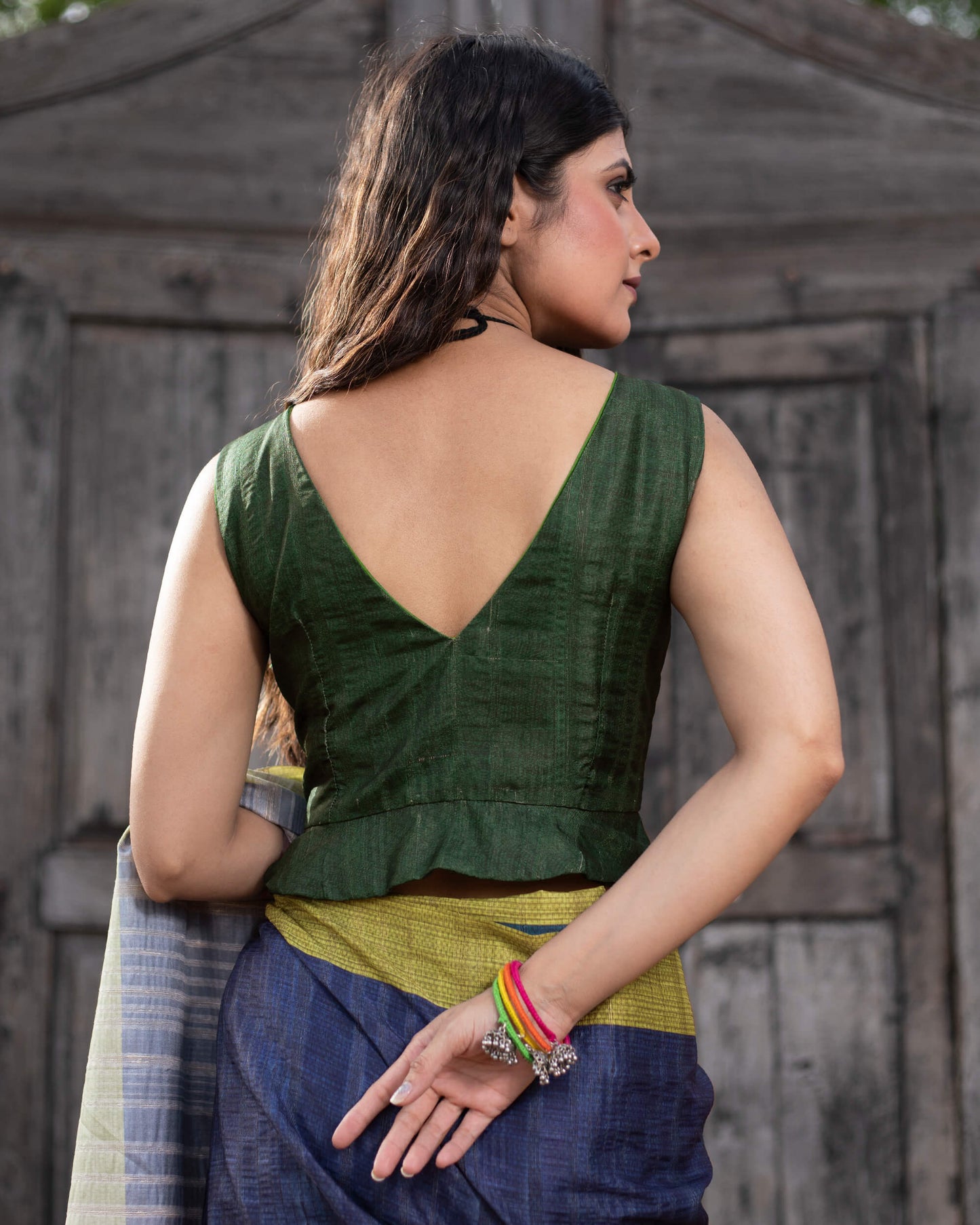 Green And Blue Stripes Pattern Digital Print Heritage Art Silk Saree With Tassels