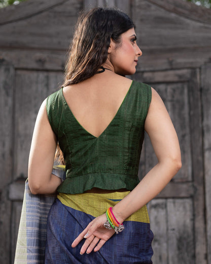 Textured Printed Silk Peplum Blouse