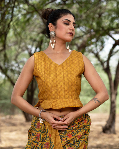 Traditional Printed Silk Peplum Blouse