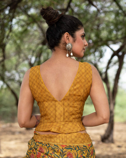 Mustard Yellow And Red Floral Pattern Digital Print Art Tusser Silk Saree With Tassels