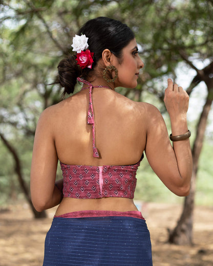 Navy Blue And Cannon Pink Quirky Pattern Premium Sequins Georgette Saree With Tassels