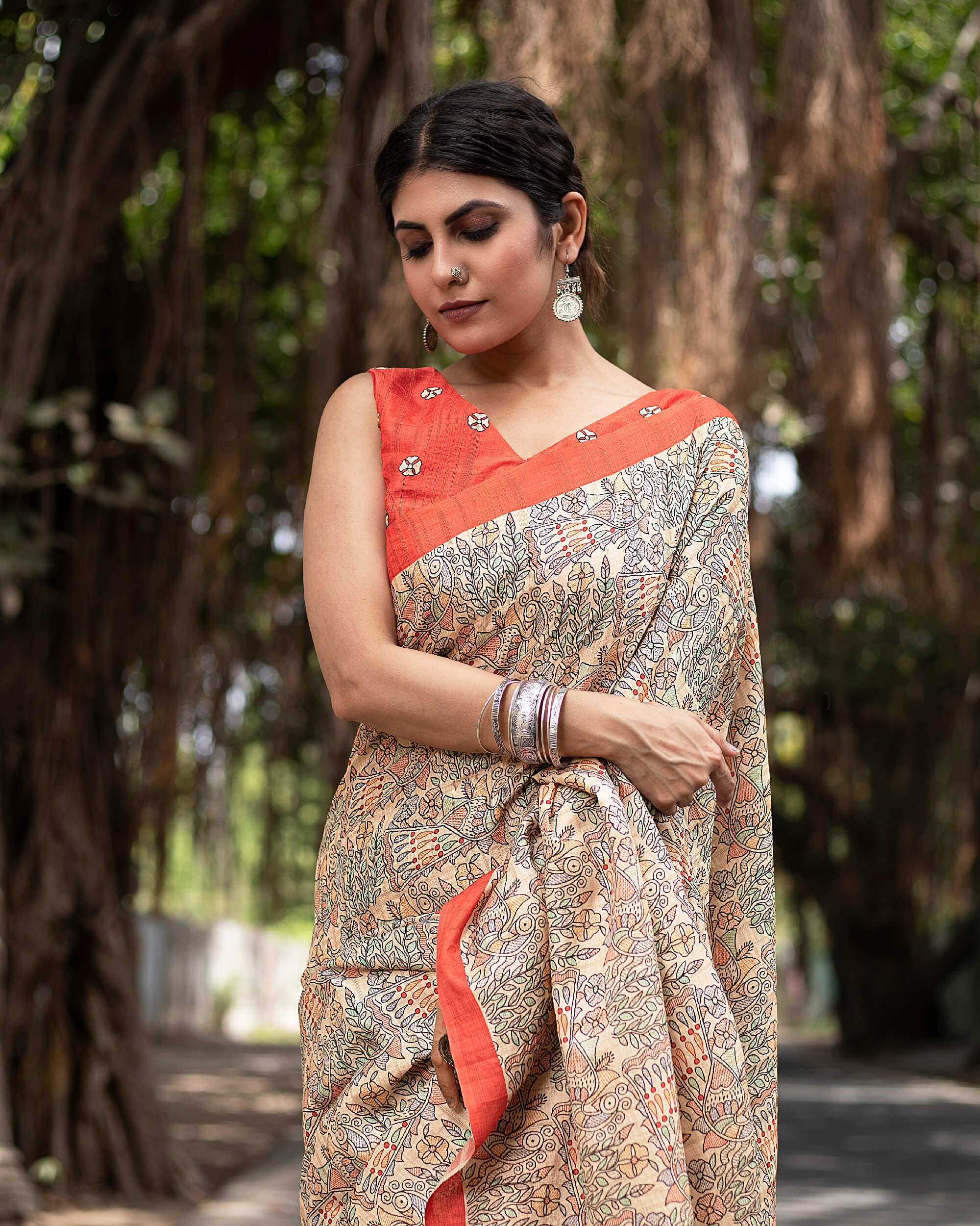 Kota Staple Silk Saree Red Color Madhubani print with running blouse -  IndieHaat – Indiehaat.com