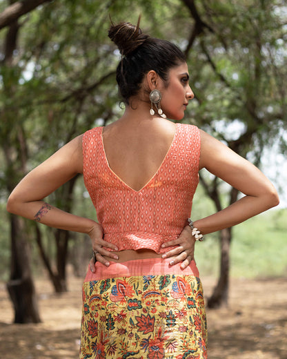 Geometric Printed Silk Peplum Blouse