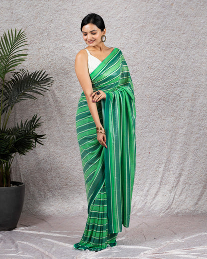 Green Stripes Pattern All Over Premium Sequins Digital Print Georgette Saree