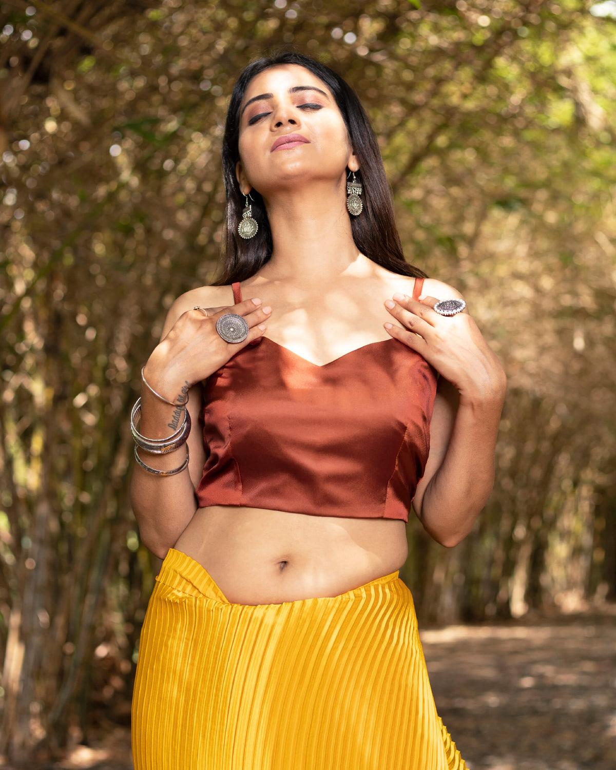 Maroon Plain Satin Strappy Blouse