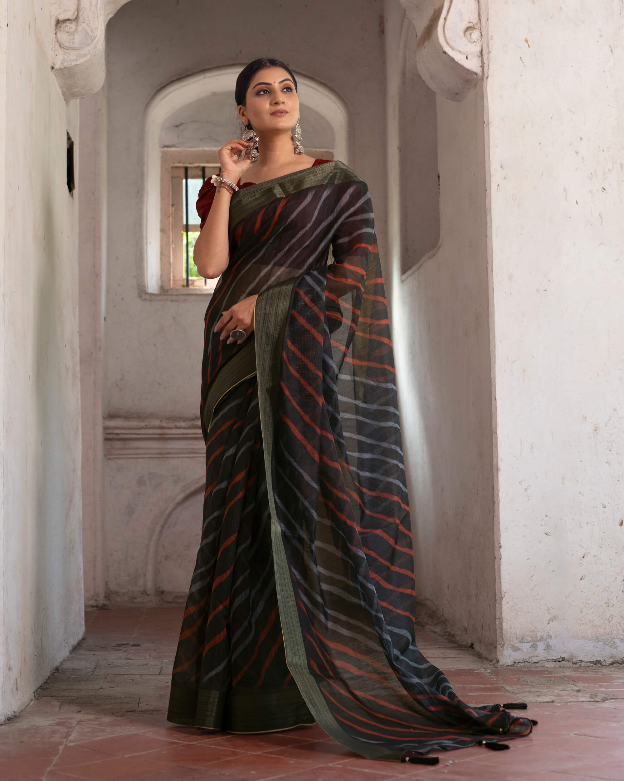 Buy CLASSIC ATTRACTIVE LEHERIYA PRINTED COTTON FABRIC SAREE WITH ATTACHED  BLOUSE. BLOUSE SAME AS A PICTURE. Online In India At Discounted Prices