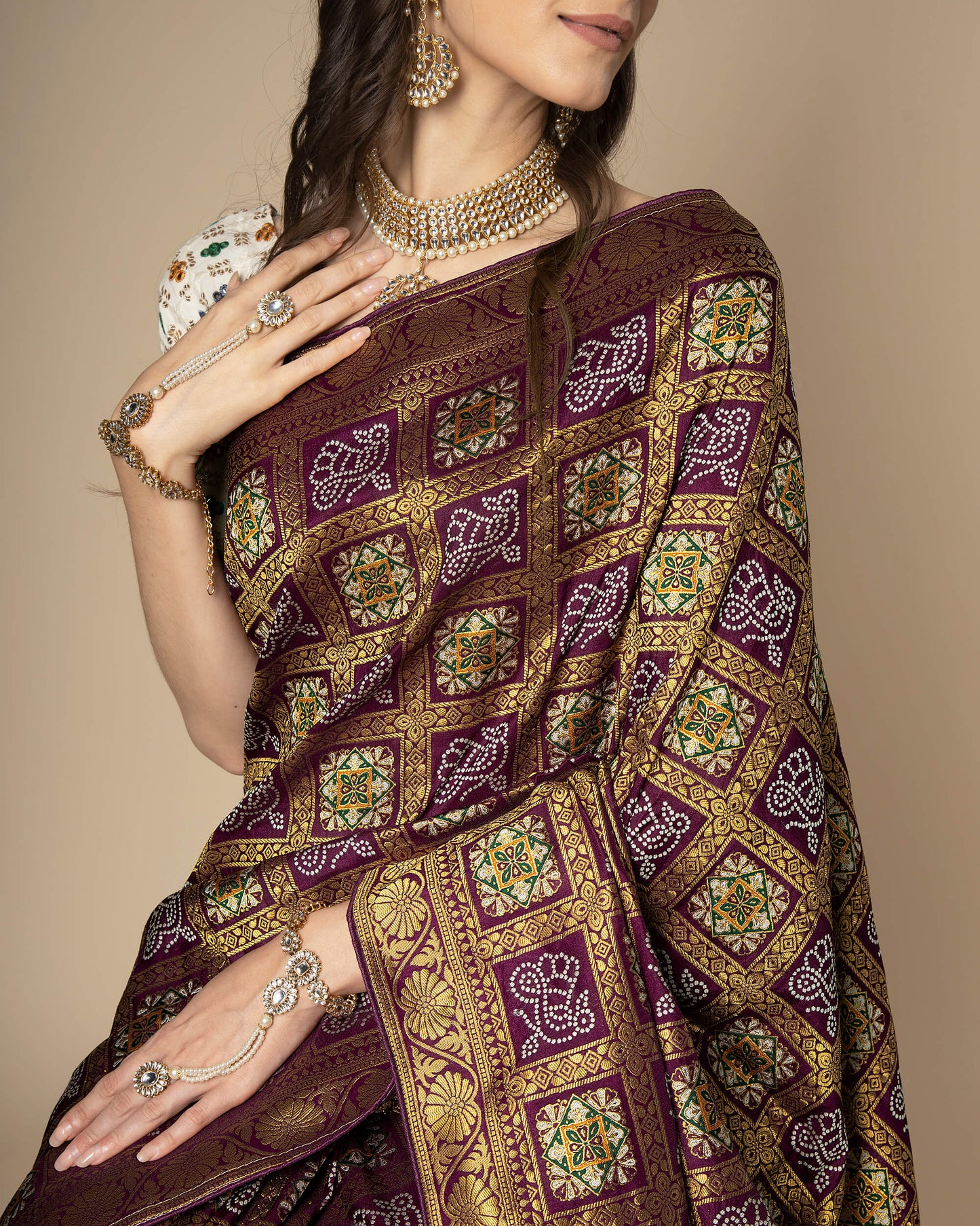 Purple Traditional Bandhani Jacquard Work Exclusive Silk Saree